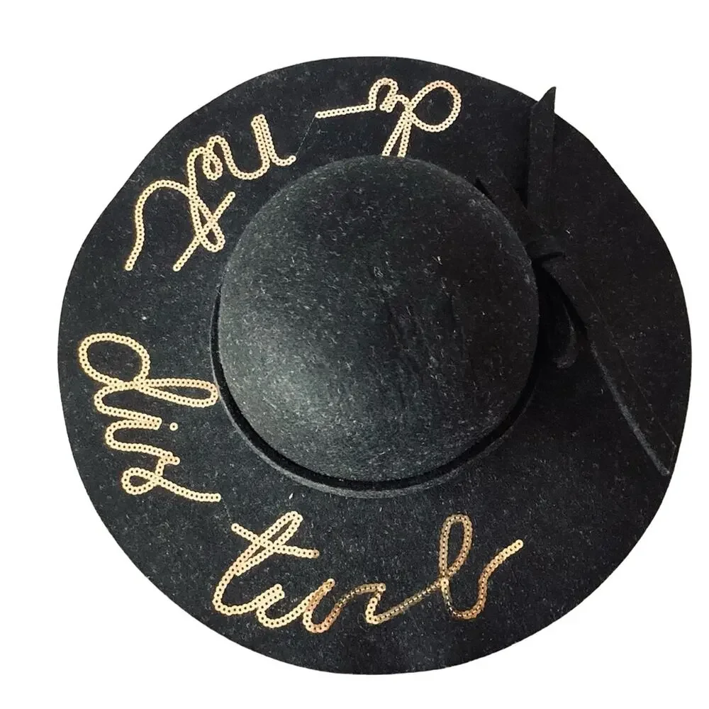 Do Not Disturb Large Floppy Felt Hat in Black